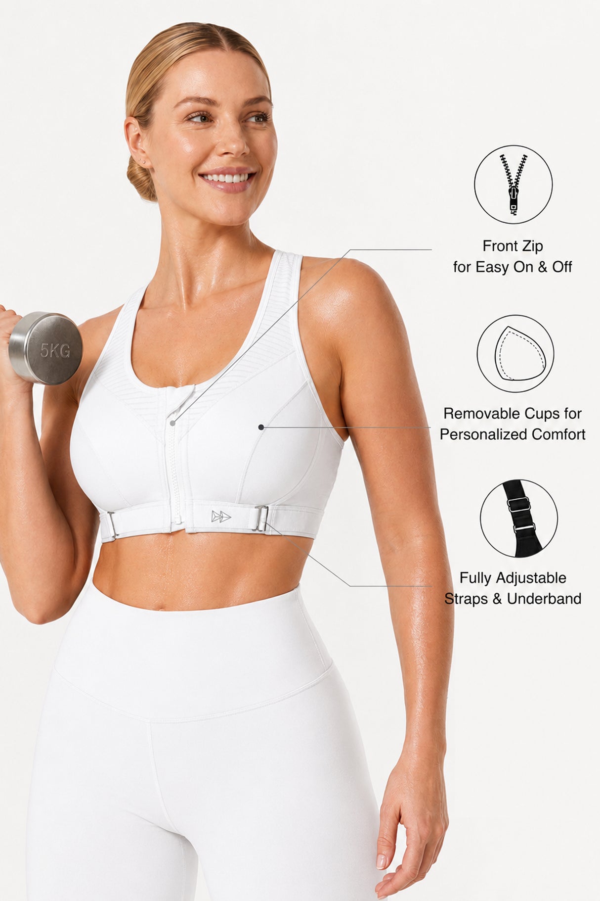 Power™ Zip Front Adjustable High Support Sports Bra | Women's High Support Sports Bra