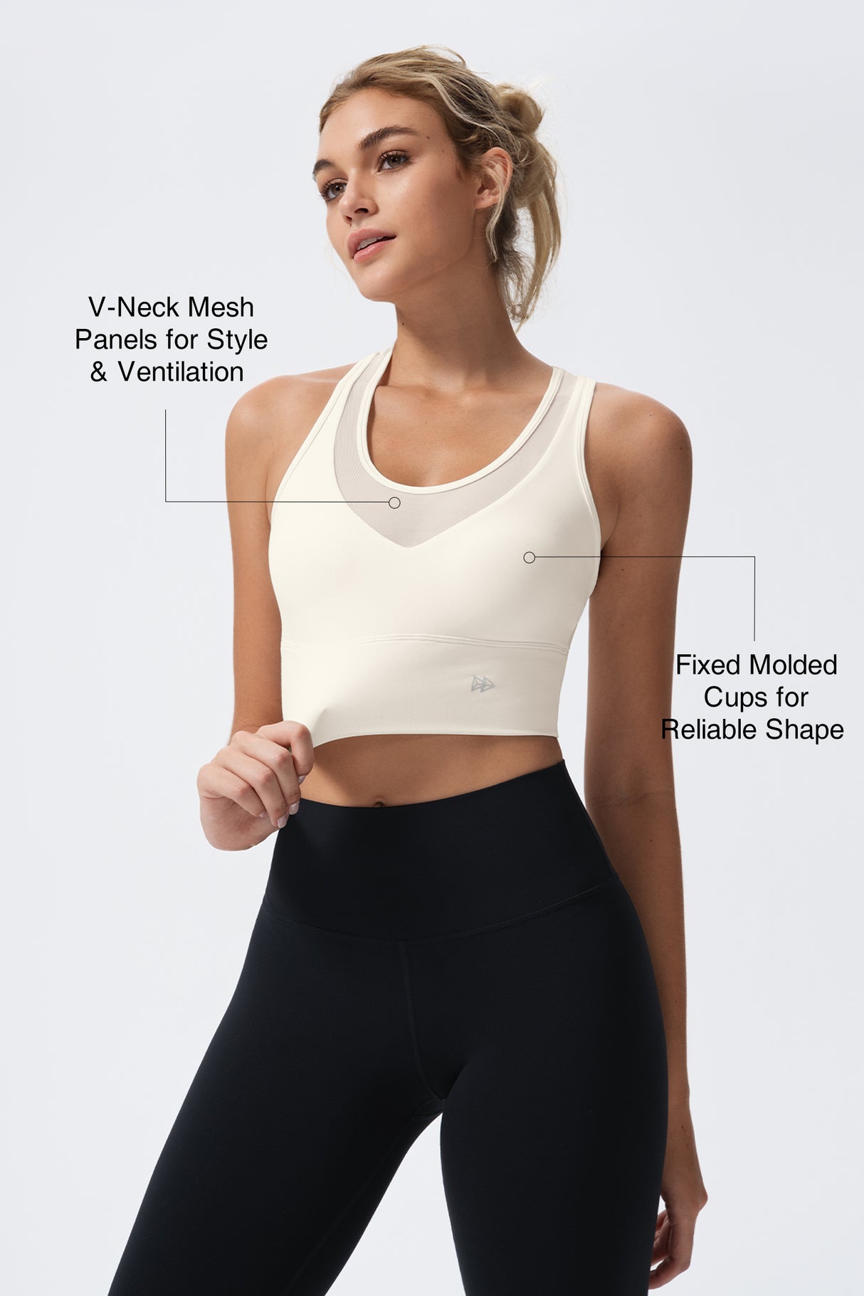 Echo™ Deep V-Neck Mesh Longline Padded Yoga Bra | Women's Light Support Sports Bra