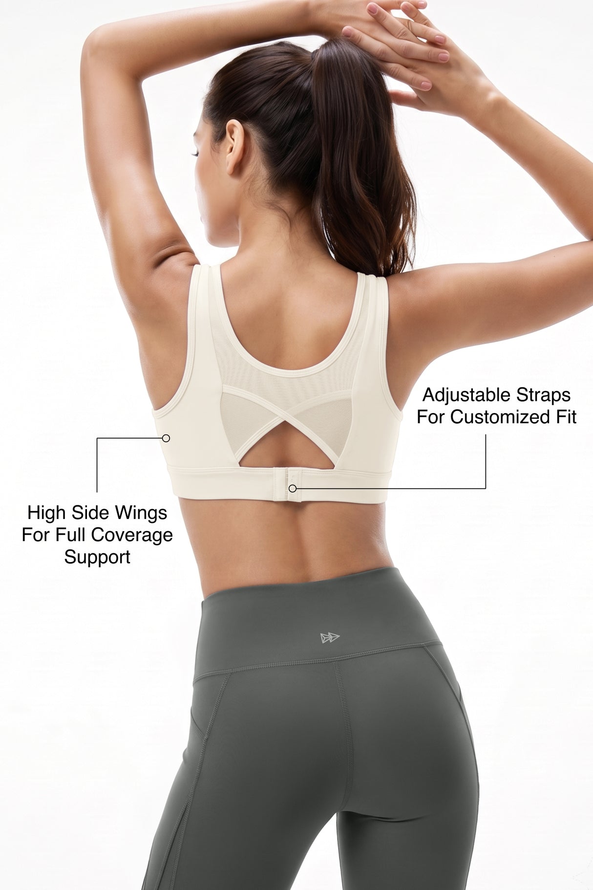 Power™ Breathable Cut Out Mesh With Adjustable Hook Sports Bra | High Support Bra With Adjustable Bounce-Control Support for Running, HIIT & Training