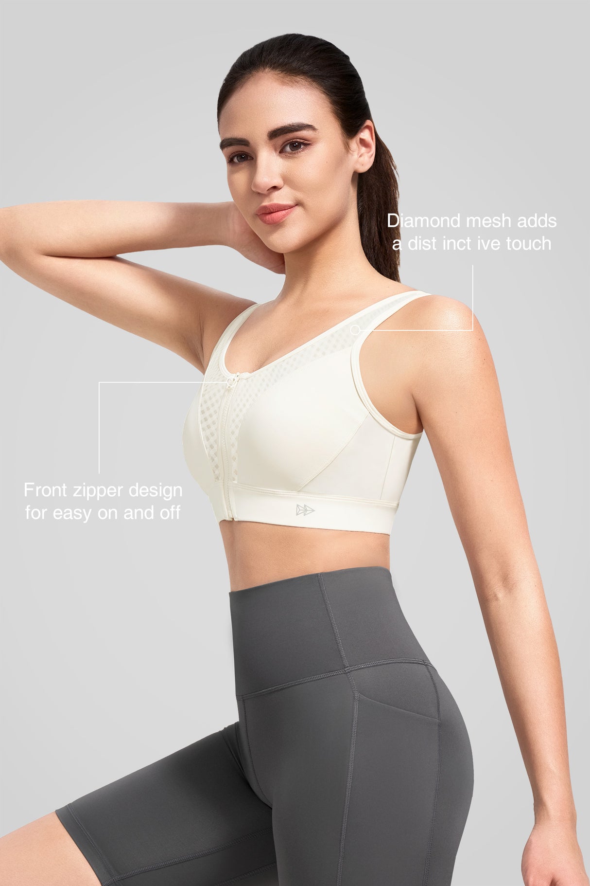 Power™ Grid Mesh Zip Front Sports Bra | Women's High Support Sports Bra