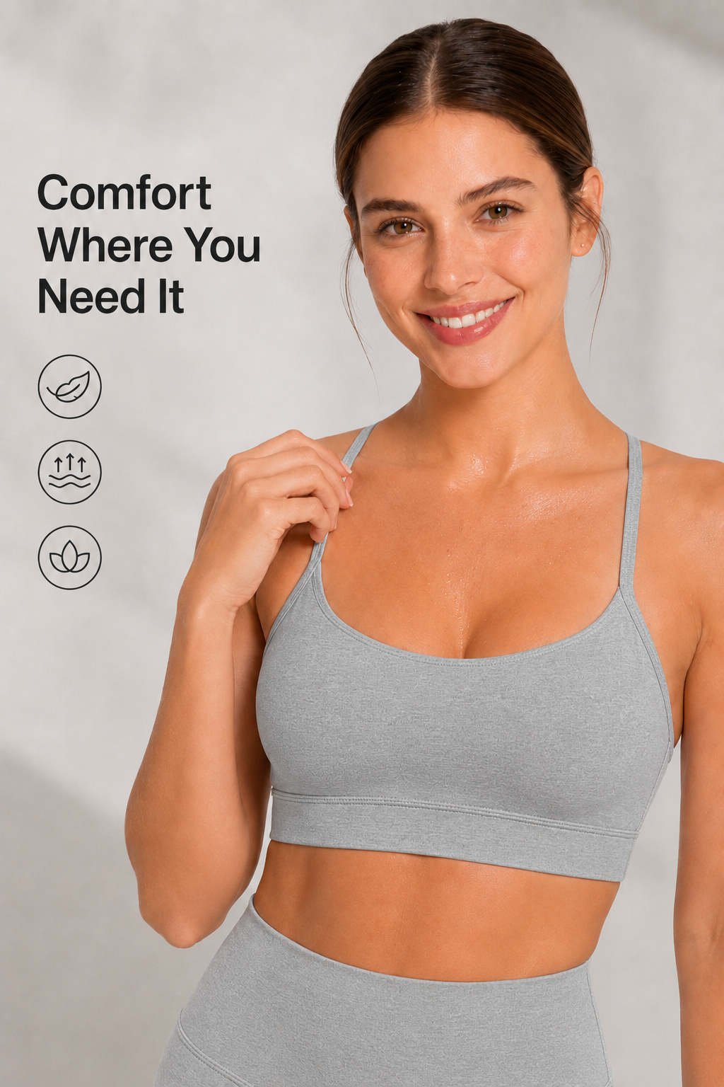 Reggiseno yoga imbottito con scollo a barchetta e spalline sottili Anywhere | Reggiseno sportivo con supporto leggero da donna