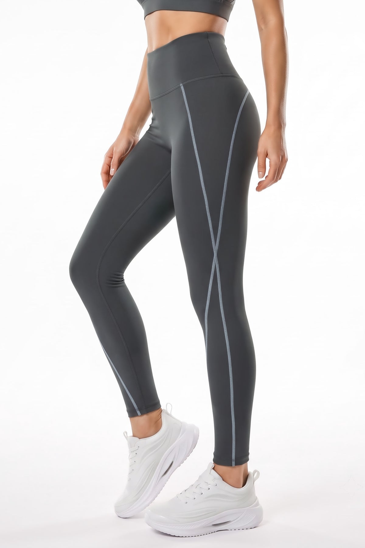 Power™ Contrast Stitch No Front Seam Sports Leggings | Women's High Support Leggings