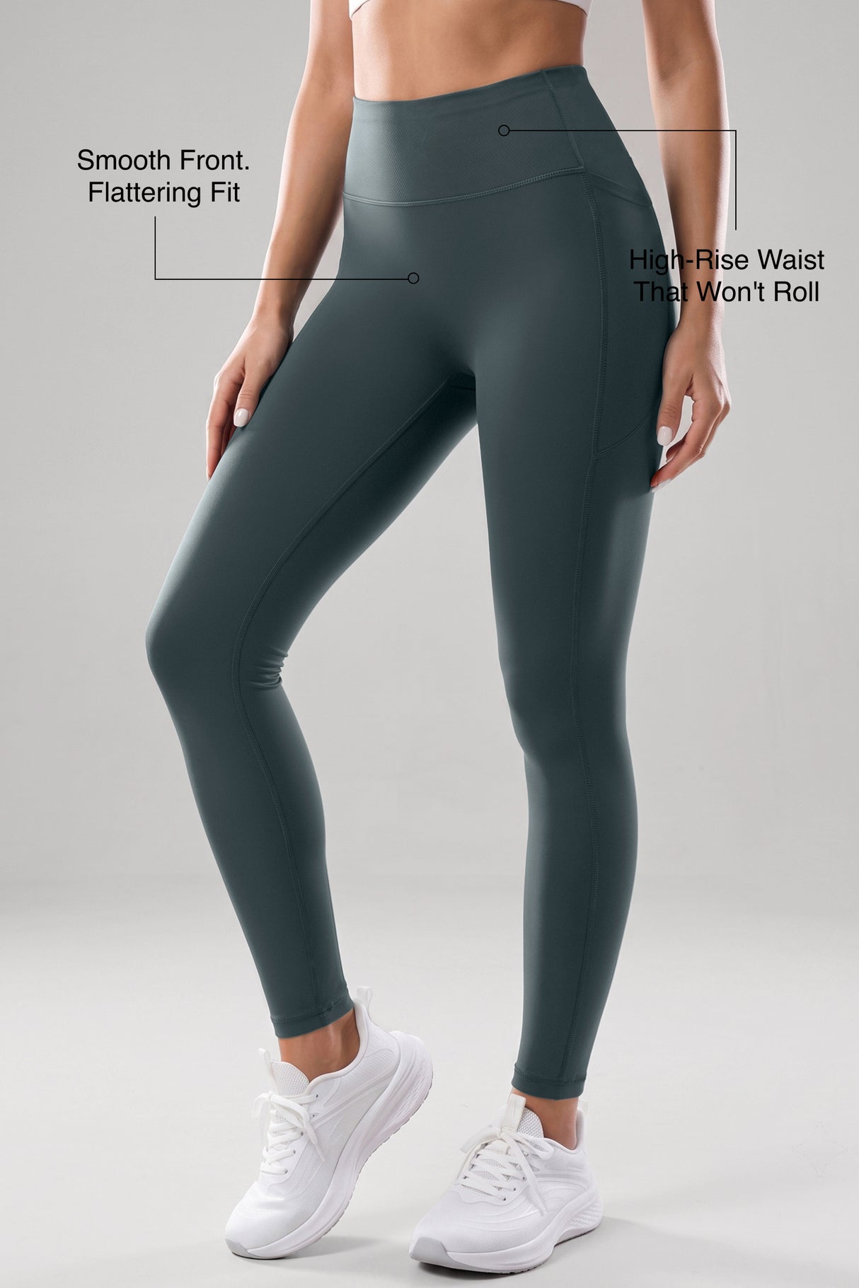 Power High Rise Supportive No Front Seam Pockets Curve Sports Leggings 27 Inch | Women's High Support Leggings