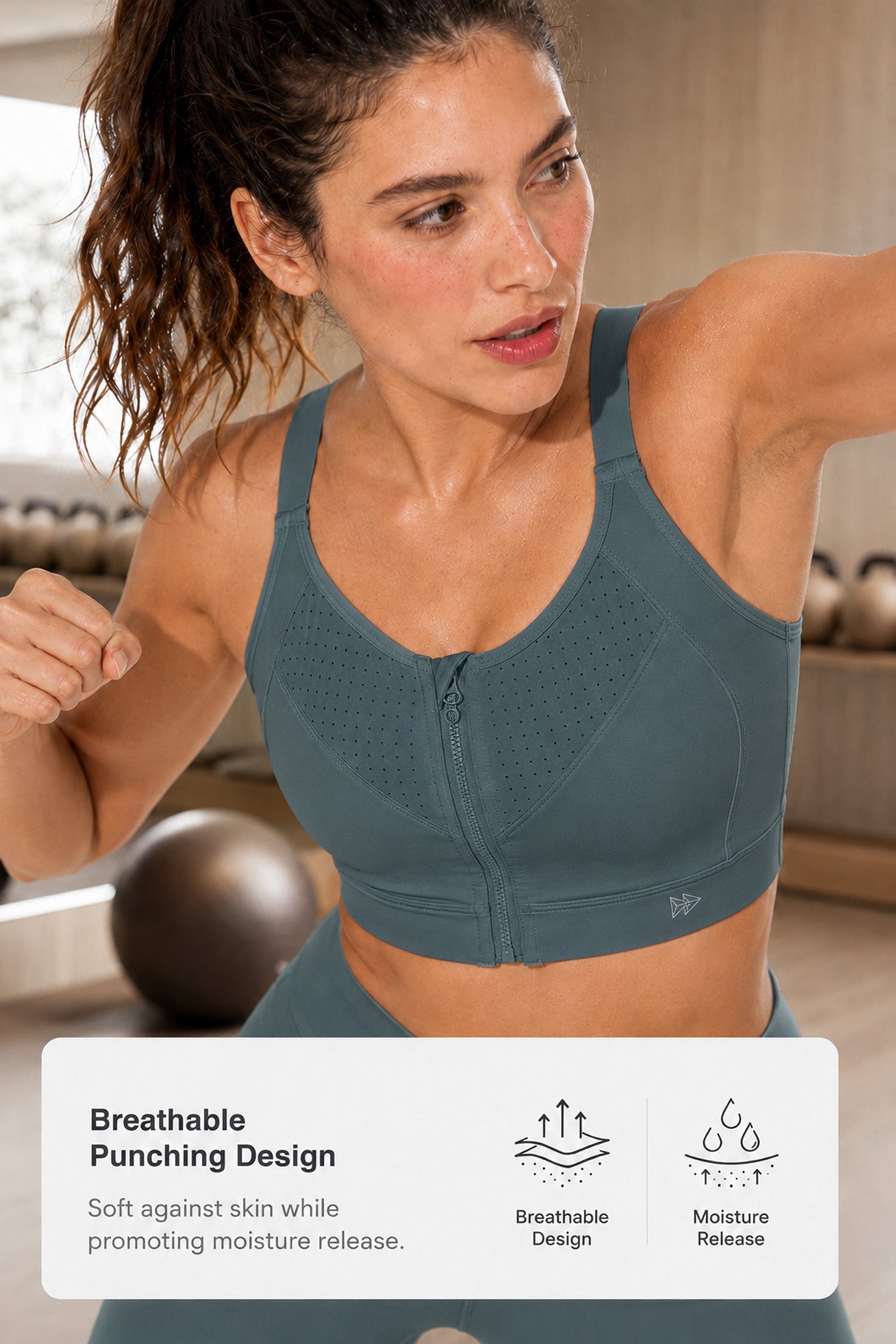 Reggiseno da corsa imbottito con spalline regolabili Power Zip | Reggiseno sportivo ad alto sostegno da donna