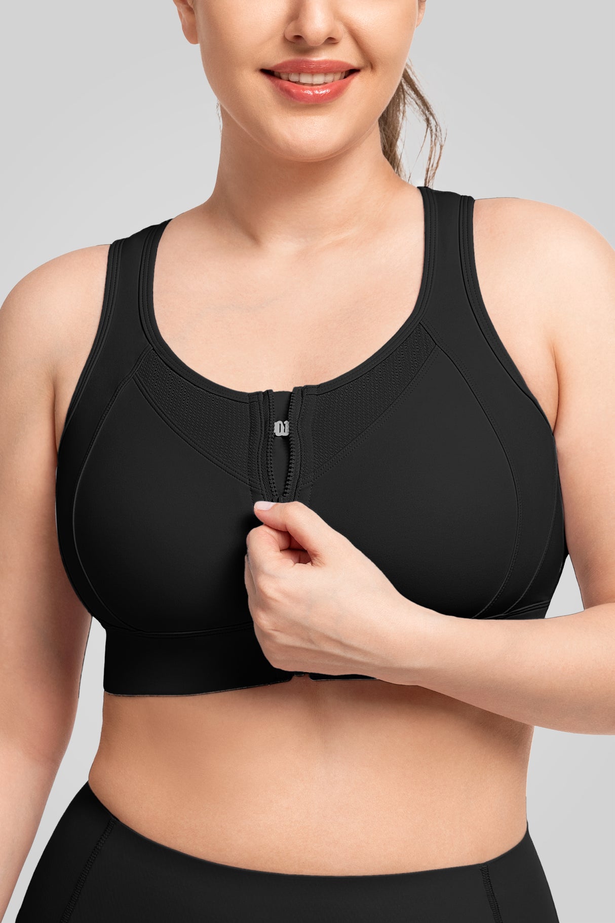 Reggiseno da corsa imbottito con cerniera frontale in rete Jacquard Echo | Reggiseno sportivo ad alto sostegno da donna