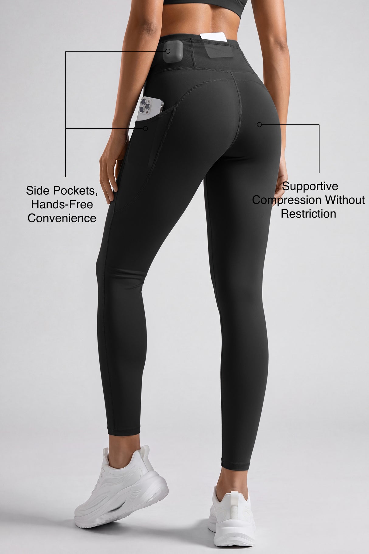 Power High Rise Supportive No Front Seam Pockets Running Leggings 27 Inch | Women's High Support Leggings