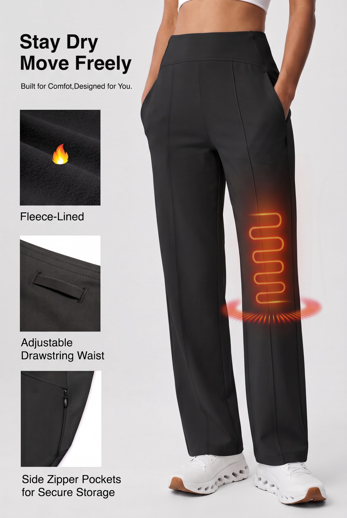 Shift™ Fleece-Lined Thermal Stretch Pants with Pockets | Women's Sports Pants