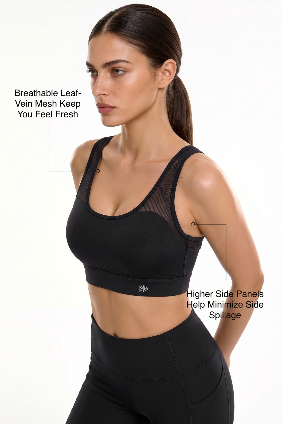 Power™ Yvette High-Support Sculpted Cup Sports Bra with Leaf-Pattern Mesh Back | High-Impact Bounce Control Without Flattening for Running, HIIT & Training