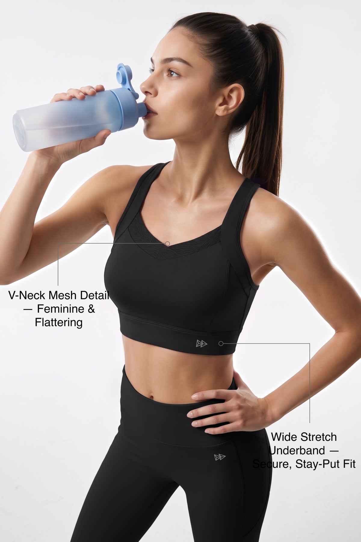 Power™ V-Neck Keyhole Back High Support Sports Bra | High-Impact Bounce Control Without Flattening for Running, HIIT & Training