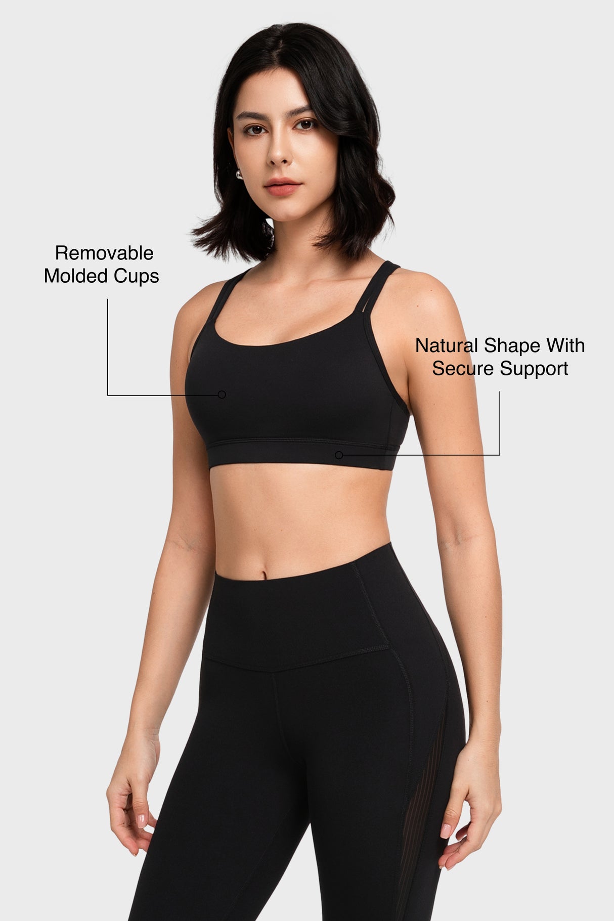 Reggiseno yoga imbottito con scollo a barchetta e doppie spalline | Reggiseno sportivo con supporto leggero da donna