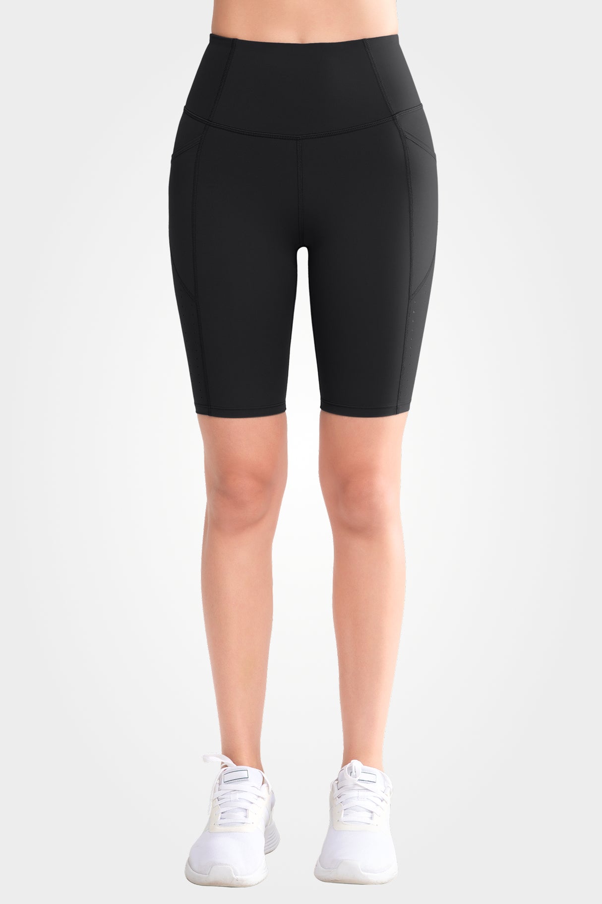 Pantaloncini da ciclista traforati con tasche laterali a vita alta Echo, 8" | Pantaloncini sportivi ad alto supporto da donna
