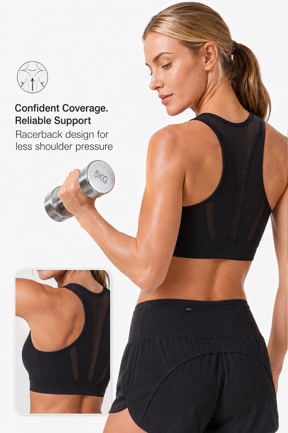Enfold Zip Mesh gepolsterter Lauf-BH | Damen-Sport-BH mit starkem Halt