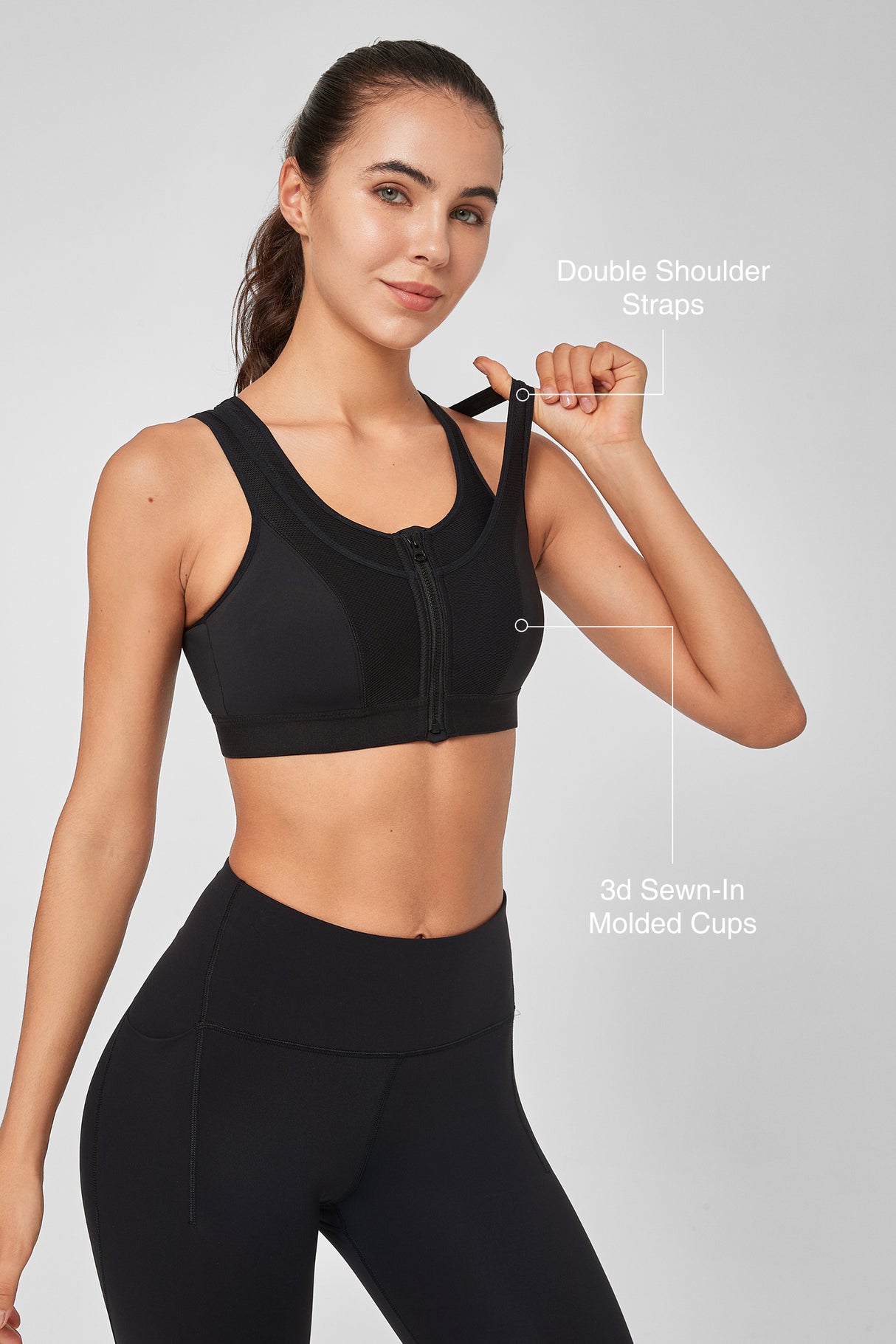 Reggiseno da corsa imbottito Enfold Zip Mesh Racerback | Reggiseno sportivo ad alto sostegno da donna