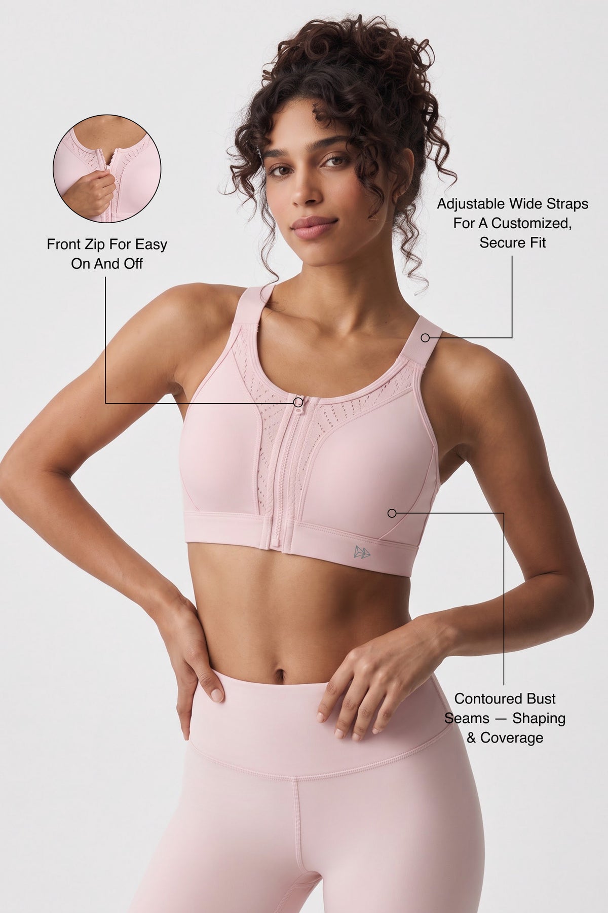 Power™ High-Support Cross-Back Mesh Zip-Front Sports Bra | High-Impact Bounce Control Without Flattening for Running, HIIT & Training