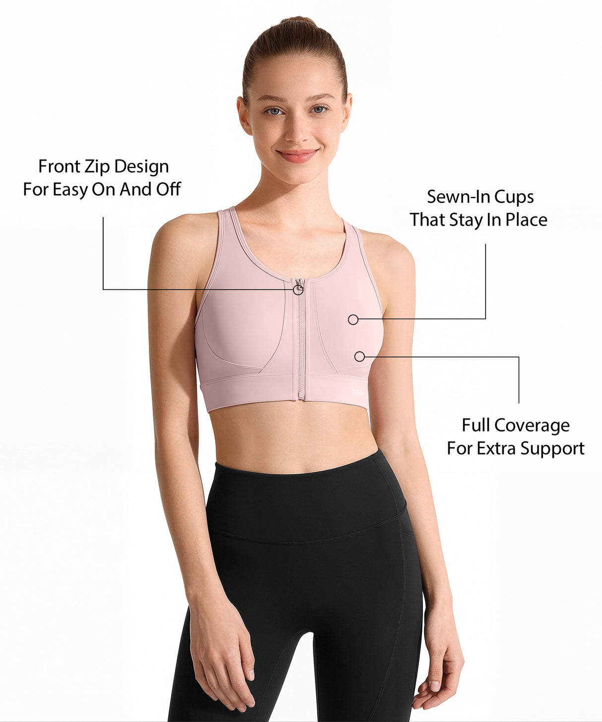 Power™ Front Zip Full Coverage Racerback Mesh Running Bra | Women's High Support Sports Bra