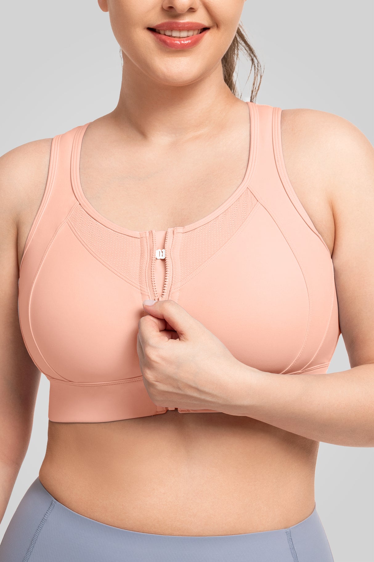 Reggiseno da corsa imbottito con cerniera frontale in rete Jacquard Echo | Reggiseno sportivo ad alto sostegno da donna