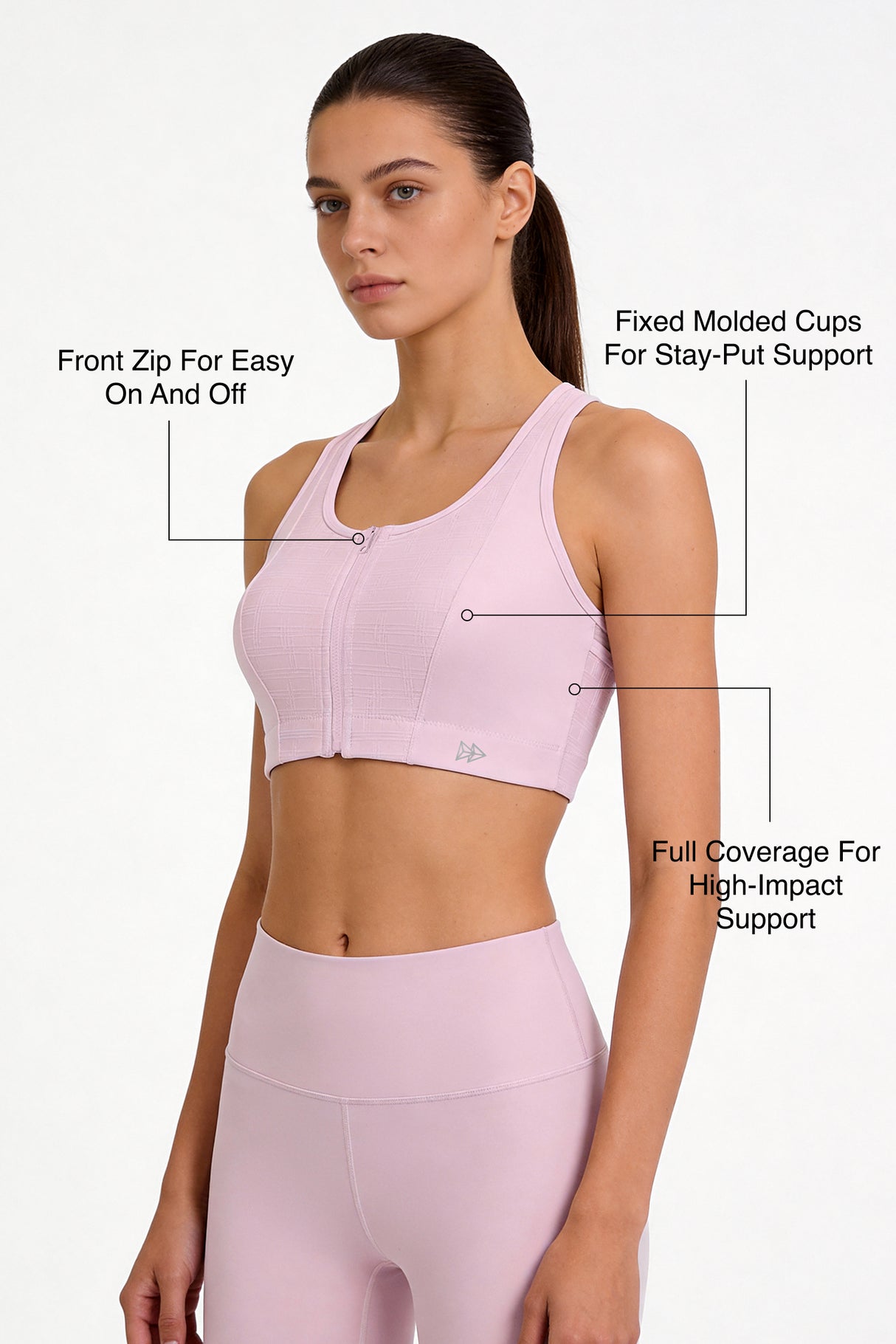 Power™ Front-Zip Jacquard Mesh Racerback Sports Bra | High-Impact Support for Running, HIIT & Training
