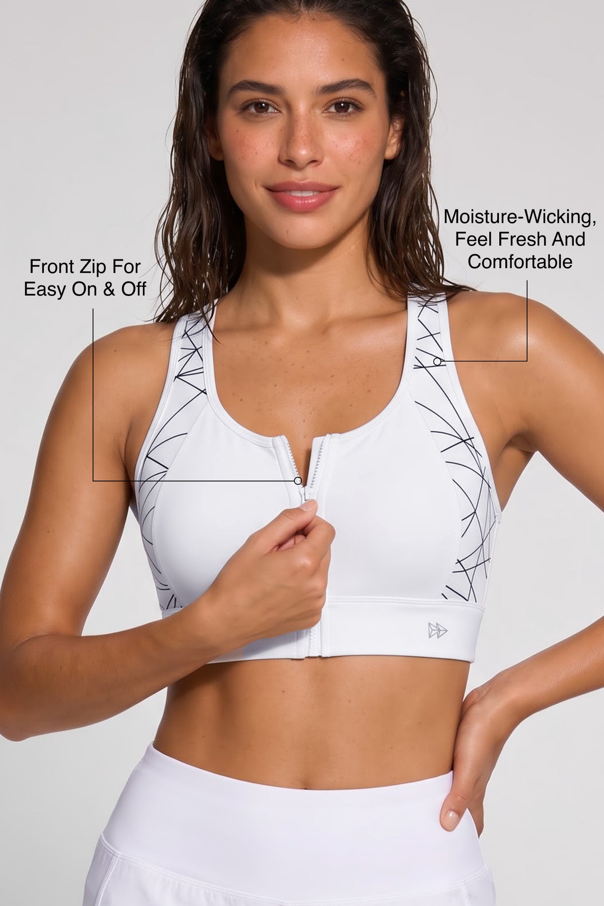 Power™ Zip-Front Mesh Racerback Sports Bra | High Support Best For Running, HIIT & Training