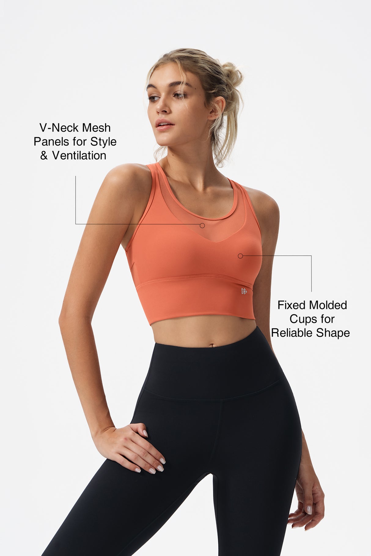 Reggiseno yoga imbottito lungo in rete con scollo a V profondo Echo | Reggiseno sportivo leggero da donna