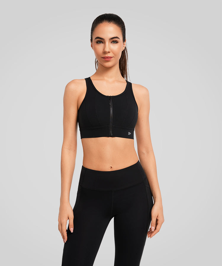 Echo Front Zip Perforerad Solid Vadderad Löpar-BH | Sport-BH med Högt Stöd för Damer