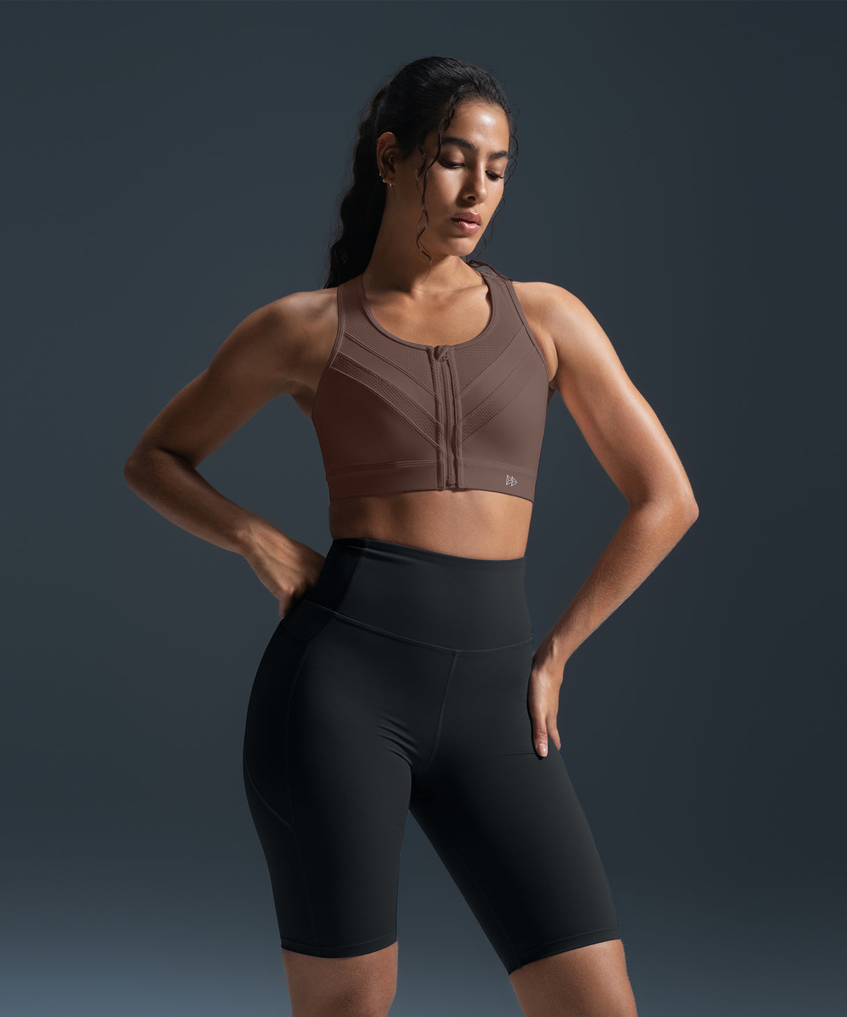 Enfold Zip Mesh Padded Running Bra | Women's High Support Sports Bra