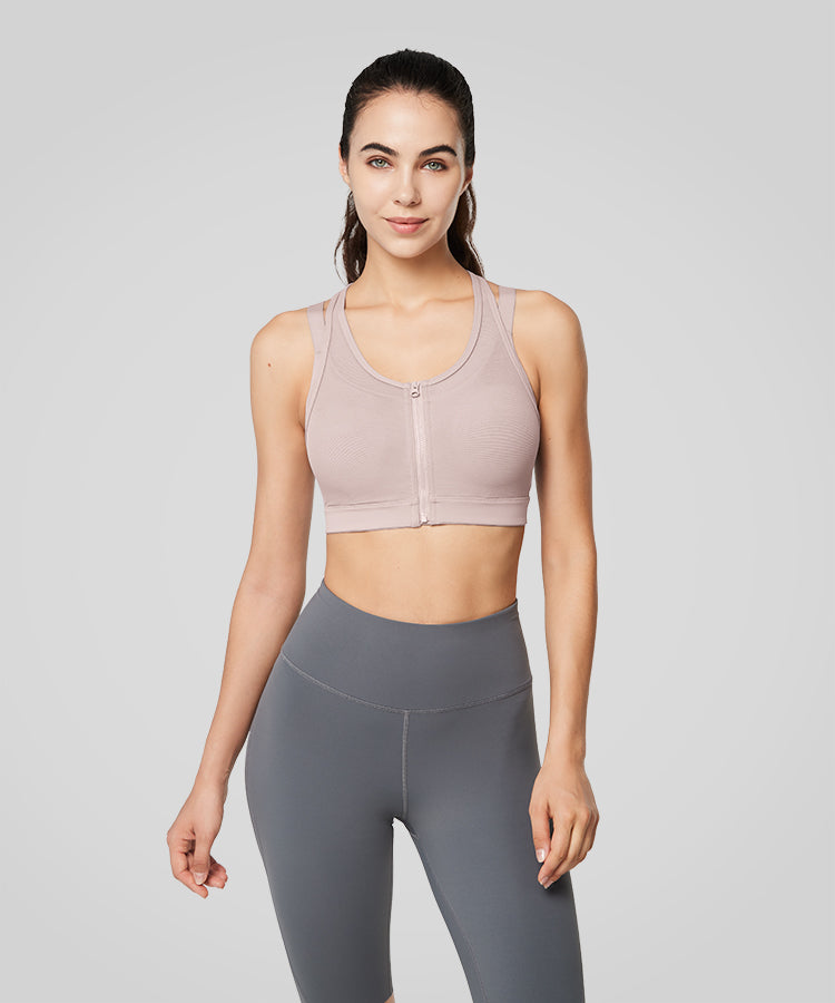 Power Zip Front Mesh Padded Running Bra | Damen Sport-BH mit starkem Halt