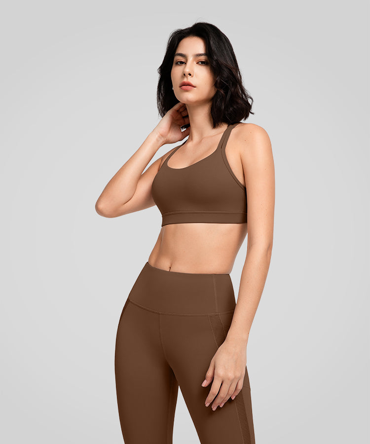 Reggiseno yoga imbottito con scollo a barchetta e doppie spalline | Reggiseno sportivo con supporto leggero da donna