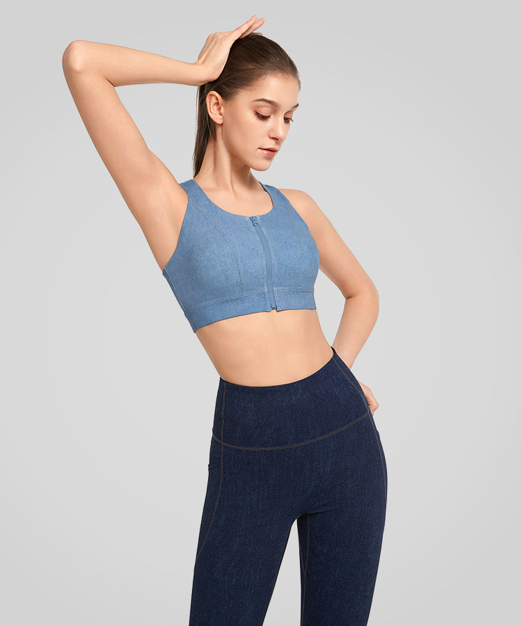 Anywhere Fashion Lauf-BH aus Denim-Imitat | Sport-BH mit starkem Halt für Damen