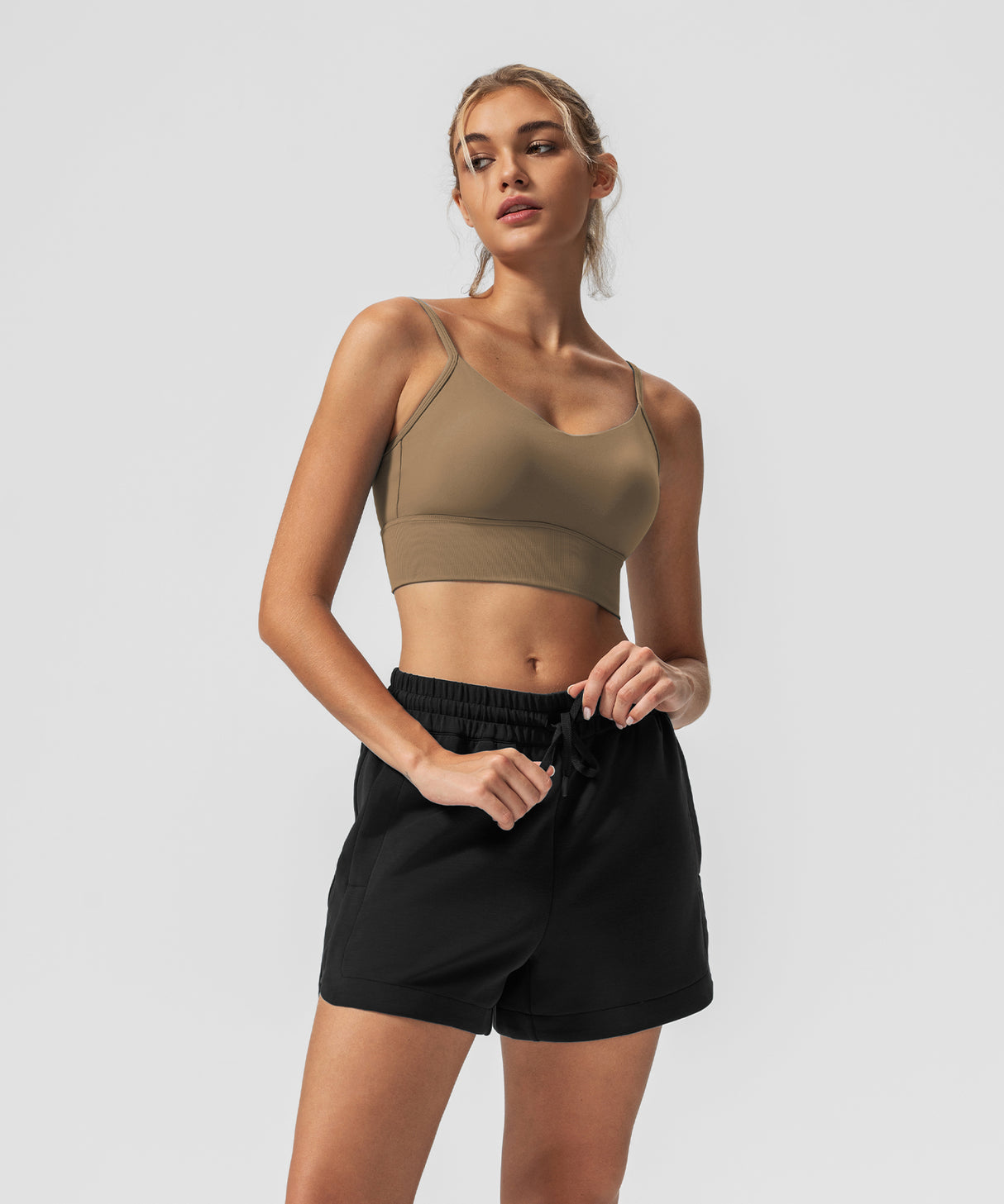 Echo V-Neck Ribbed Padded Yoga Bra | Women's Light Support Sports Bra