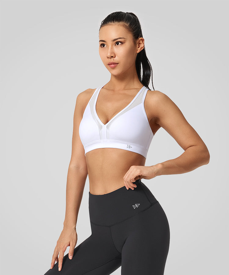 Power V-Neck Cross Back Padded Running Bra | Women’s High Support