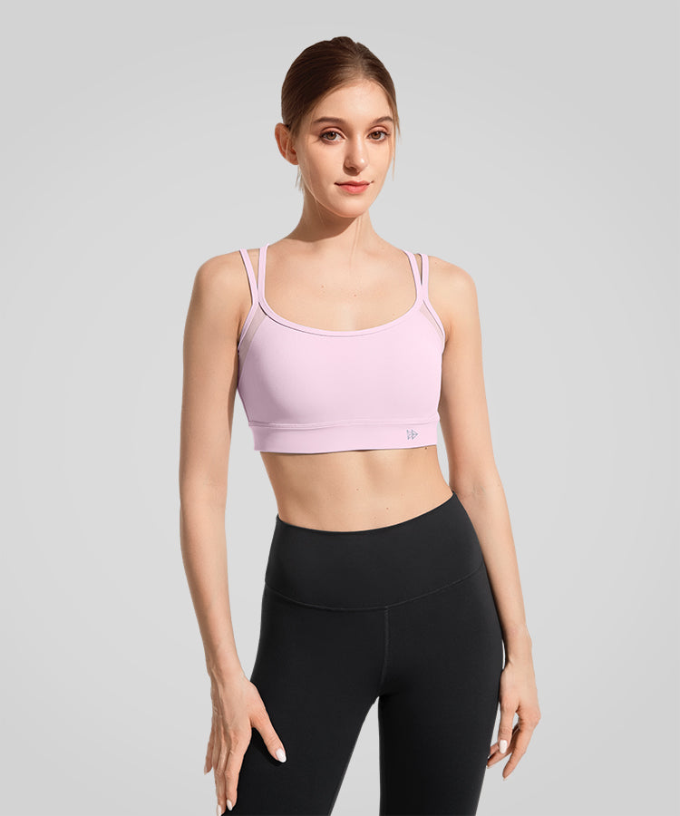 Sujetador de yoga de malla transparente con doble tirante Anywhere | Sujetador deportivo de sujeción ligera para mujer