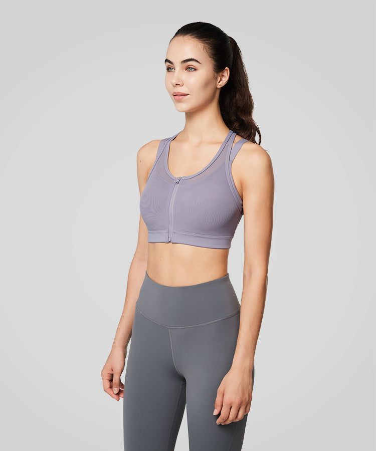 Reggiseno da corsa imbottito in rete con cerniera frontale Power | Reggiseno sportivo ad alto supporto da donna