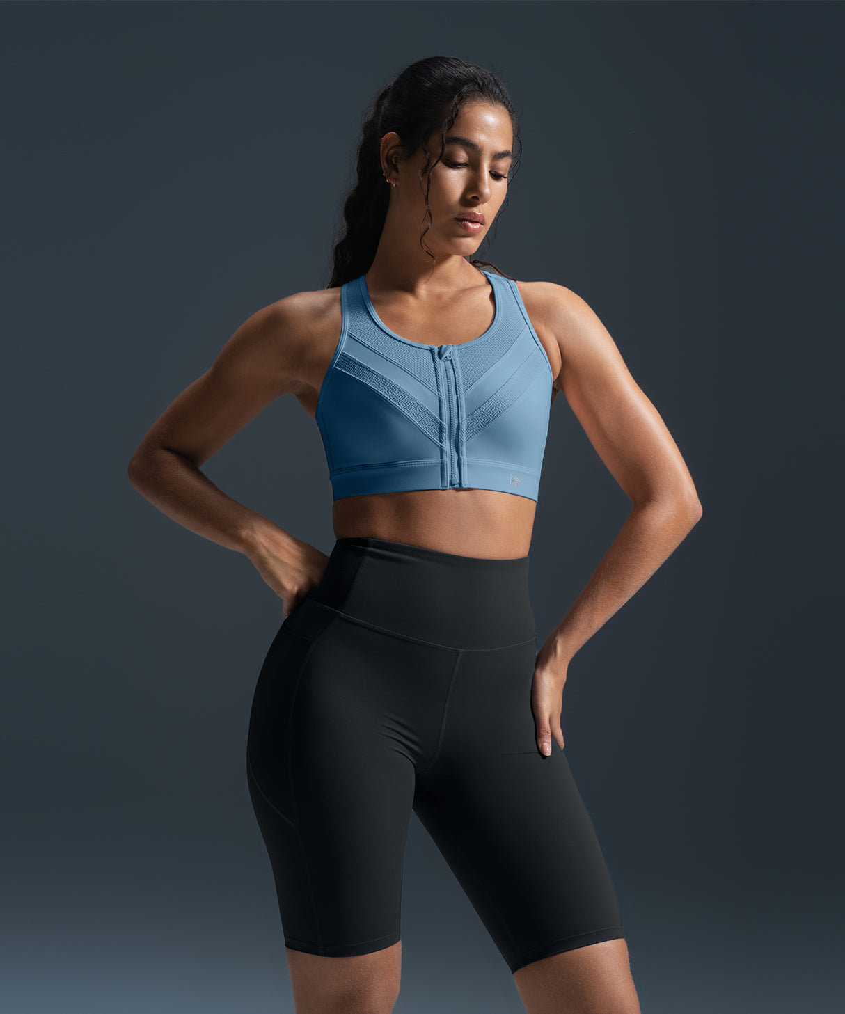 Enfold Zip Mesh Padded Running Bra | Women's High Support Sports Bra