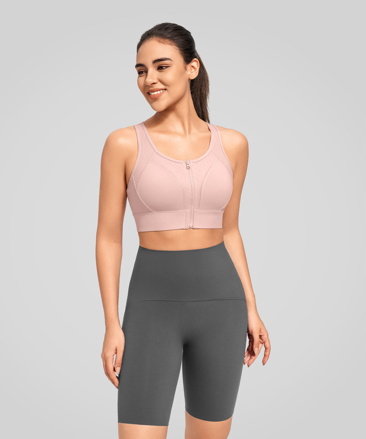 Power Zip Front Key Hole Back Sports Bra | Women's High Support Sports Bra