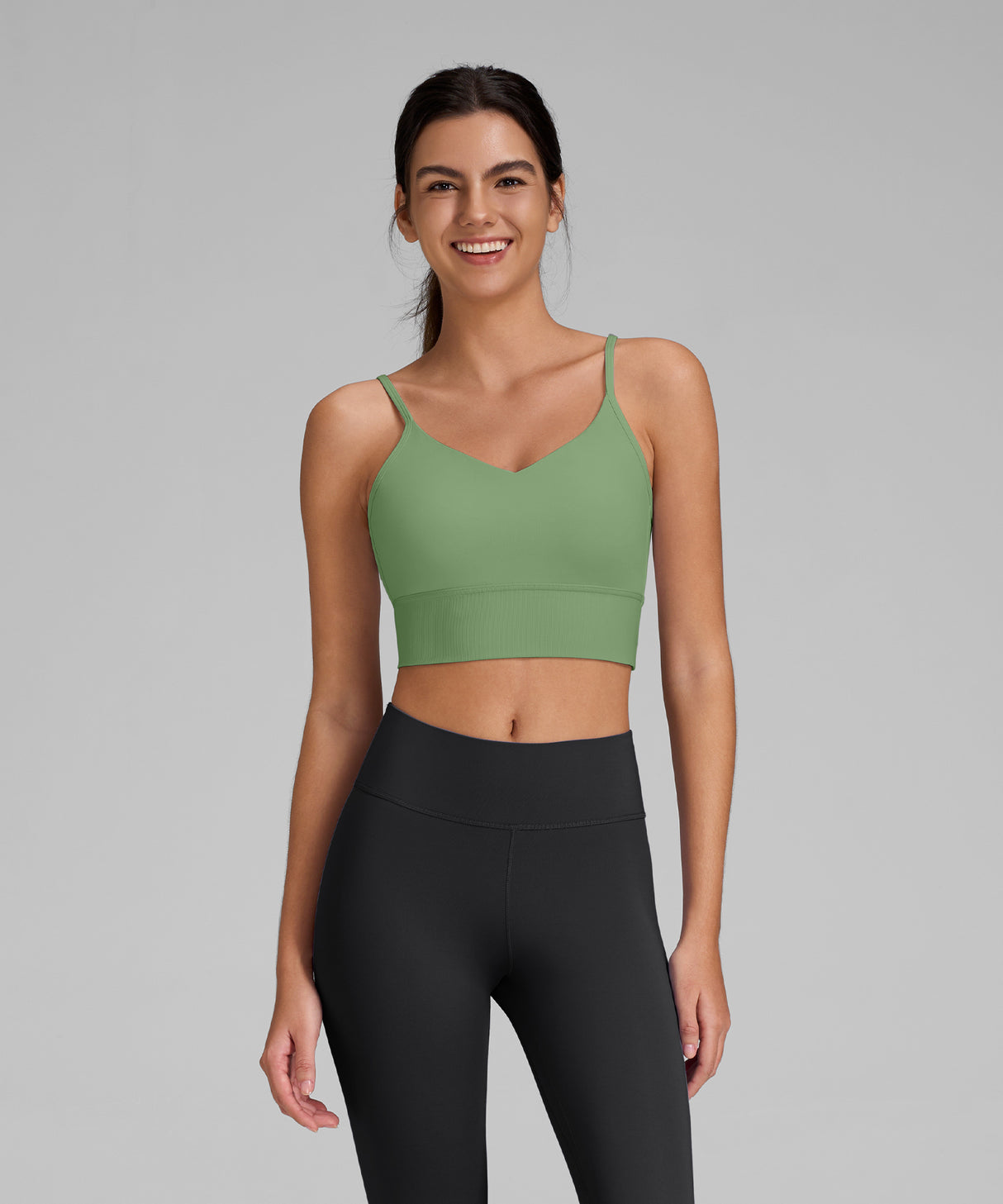 Echo V-Neck Ribbed Padded Yoga Bra | Women's Light Support Sports Bra