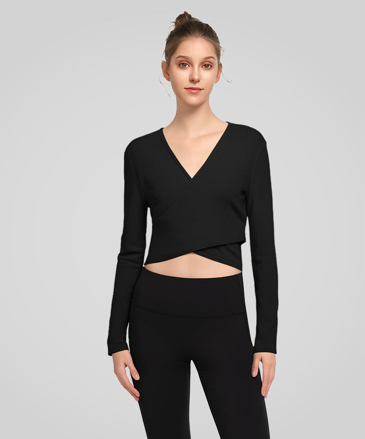 Anywhere V-Ausschnitt Crisscross Tailliertes Rippstrick-T-Shirt | Damen Sport-T-Shirt