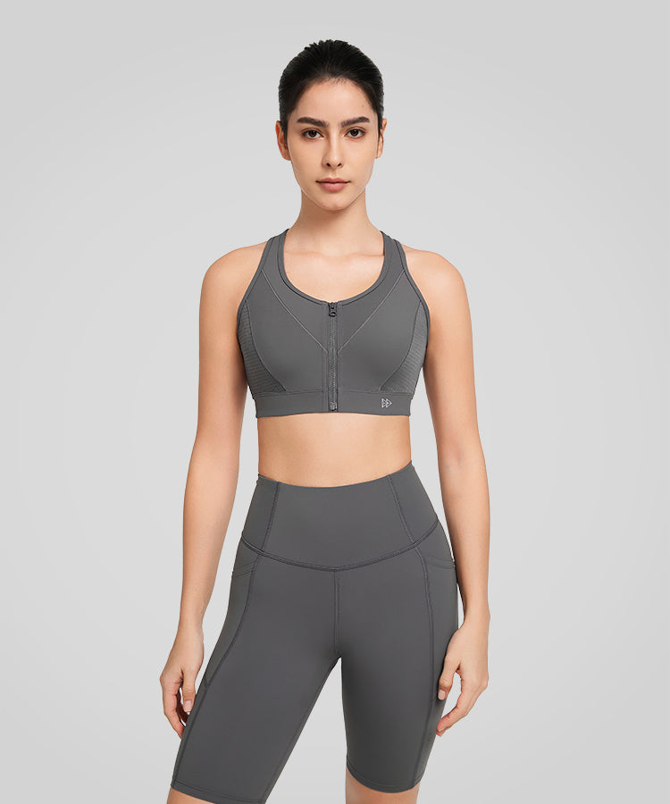 Power Zip Front Breathable Mesh Running Bra | Women's High Support Sports Bra