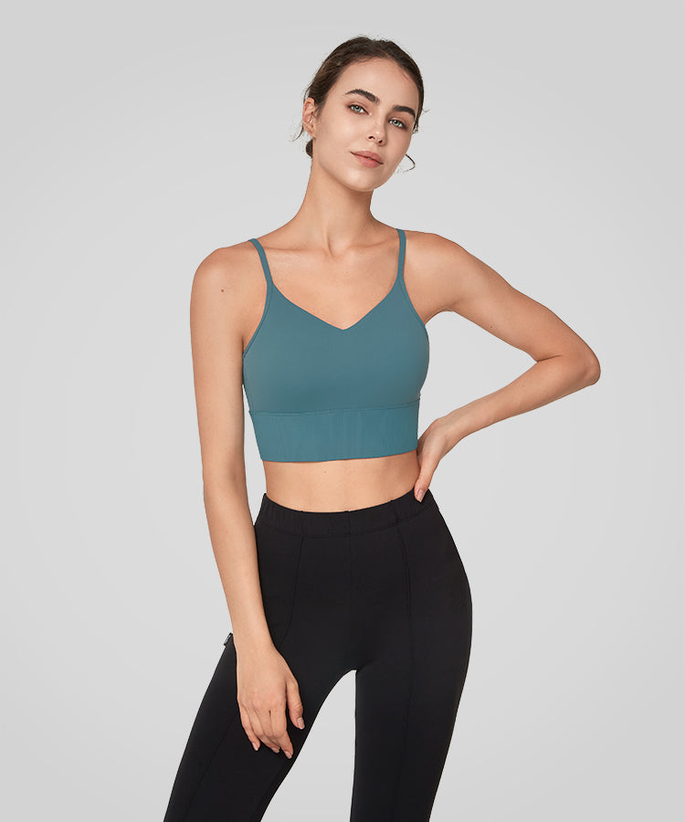Echo V-Neck Ribbed Padded Yoga Bra | Women's Light Support Sports Bra