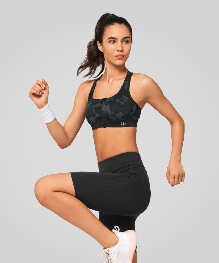 Enfold Zip Front Padded Running Bra | Women's High Support Sports Bra