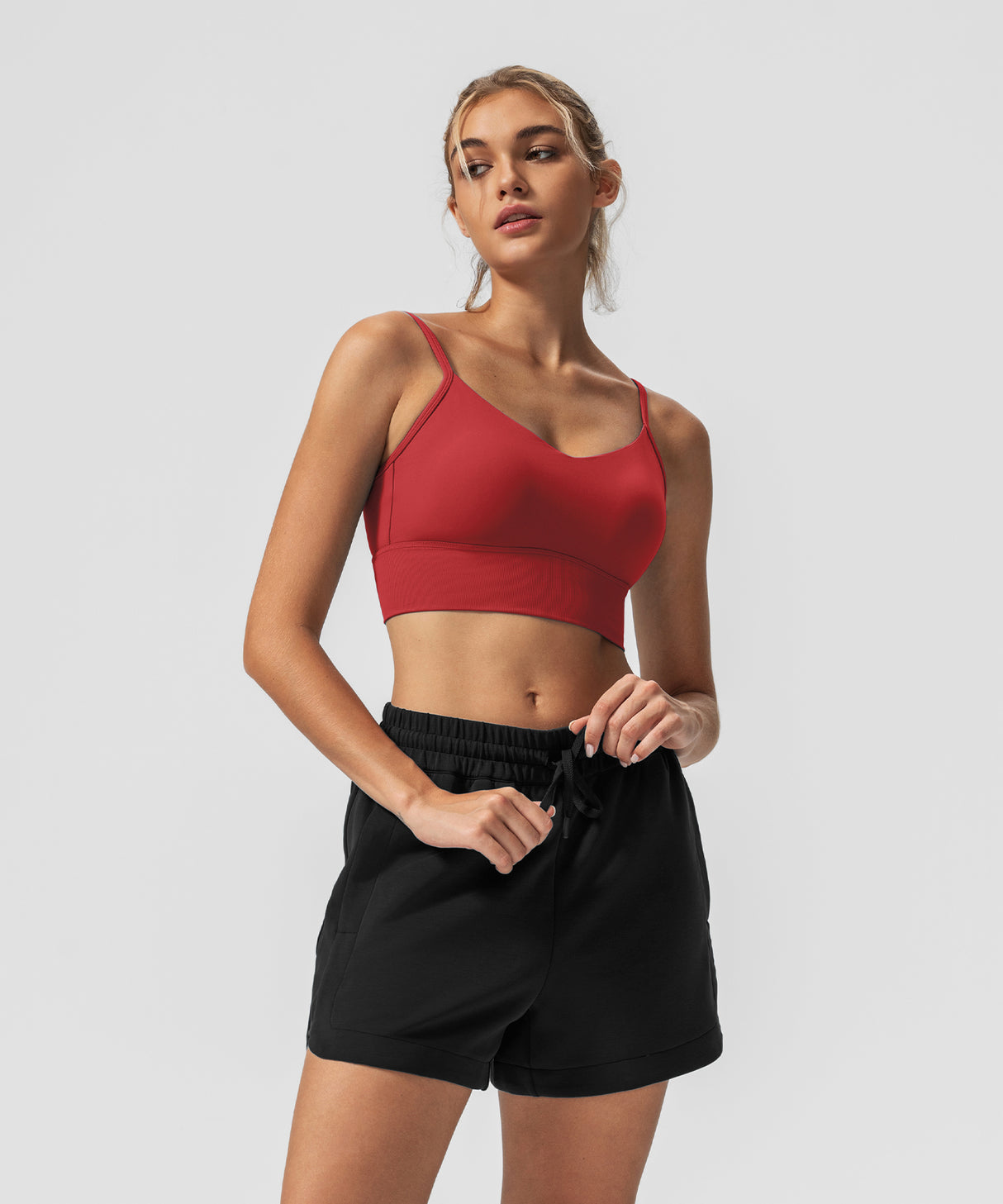 Echo V-Neck Ribbed Padded Yoga Bra | Women's Light Support Sports Bra