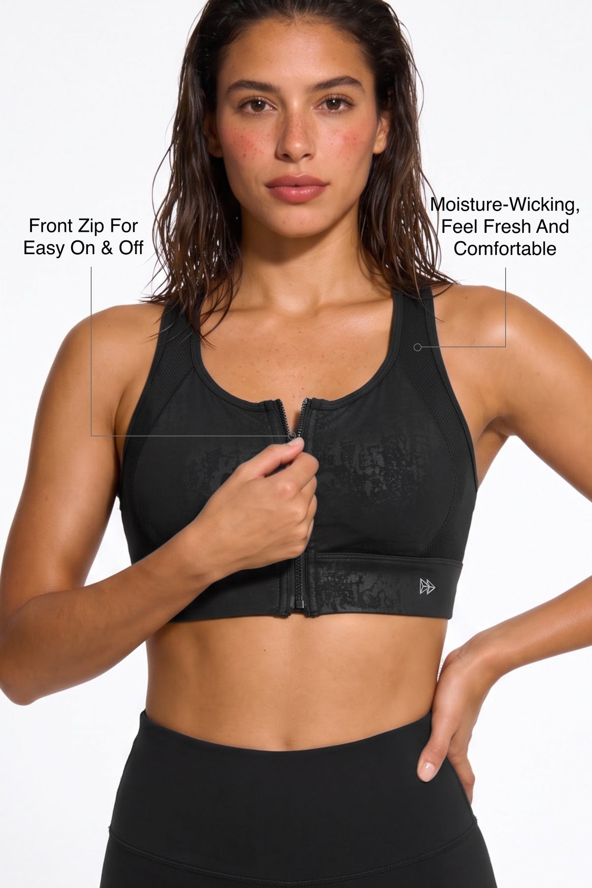 Power™ Zip-Front Mesh Racerback Sports Bra | High Support Best For Running, HIIT & Training