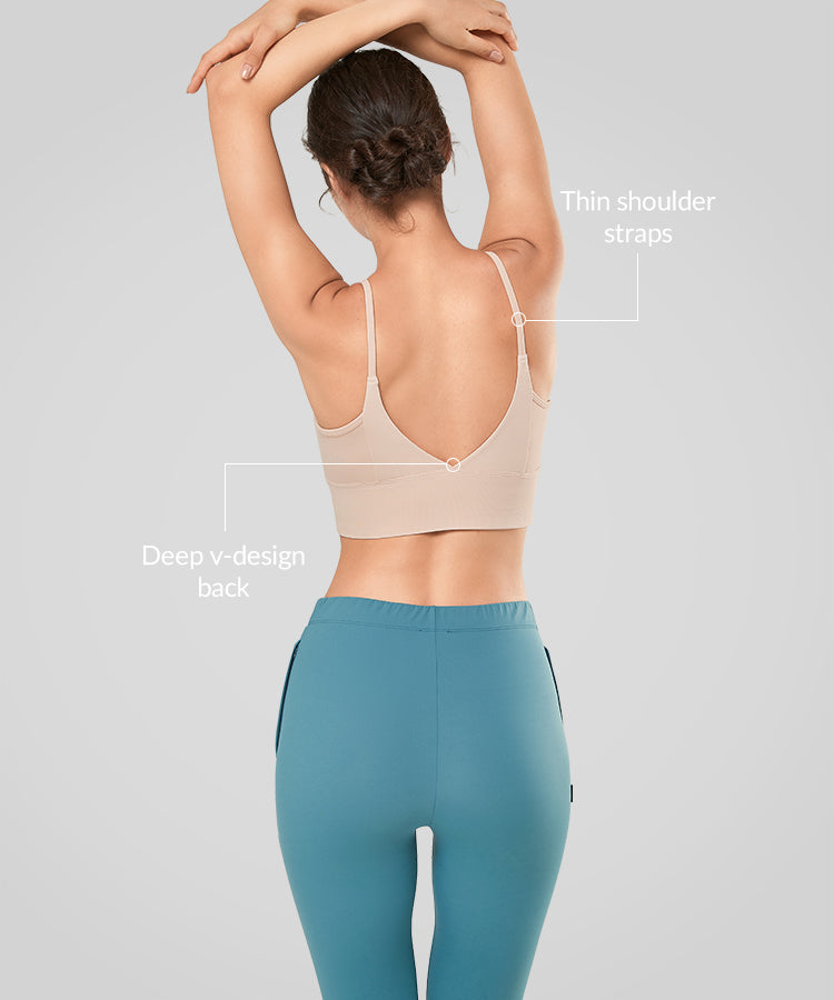 Echo V-Neck Ribbed Padded Yoga Bra | Women's Light Support Sports Bra