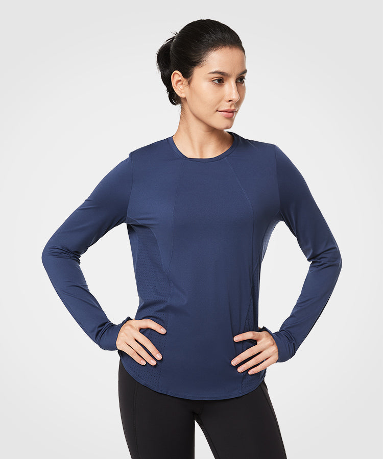 Shift Light Perforated Thumb Hole Running T-shirt | Women\'s Long Sleev –  Yvette