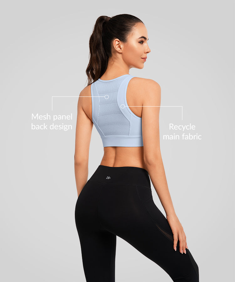 Echo Front Zip Perforated Solid Padded Running Bra | Women's High Support Sports Bra