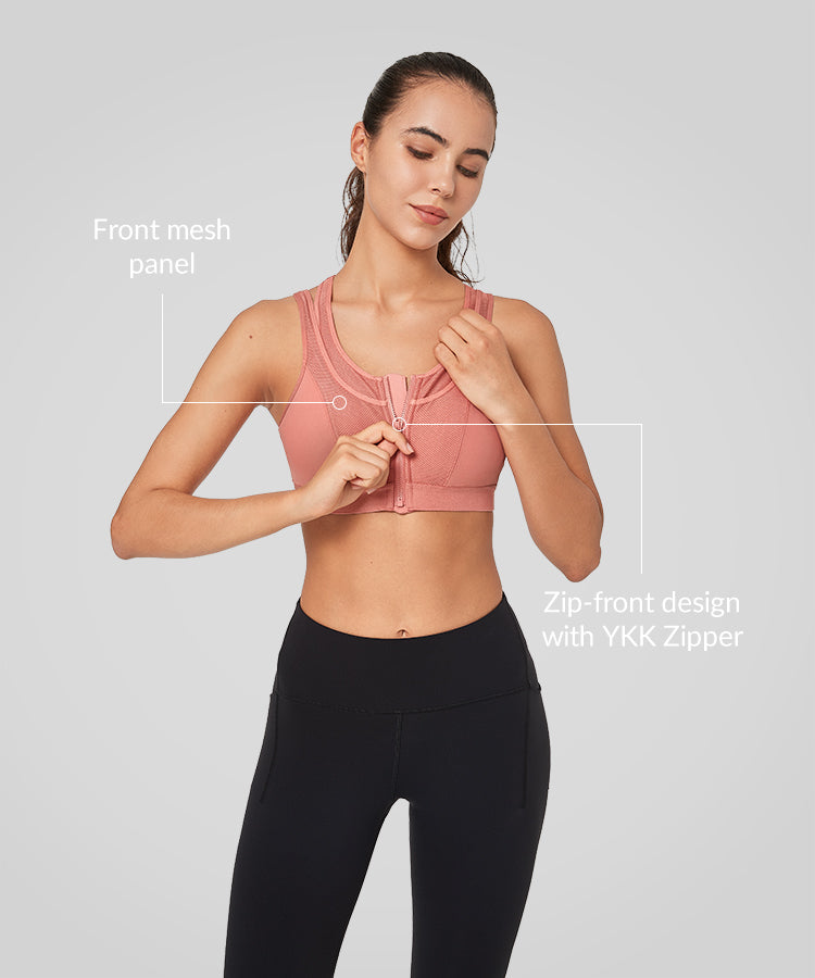 Enfold Zip Mesh Racerback Padded Running Bra | Women's High Support Sports Bra