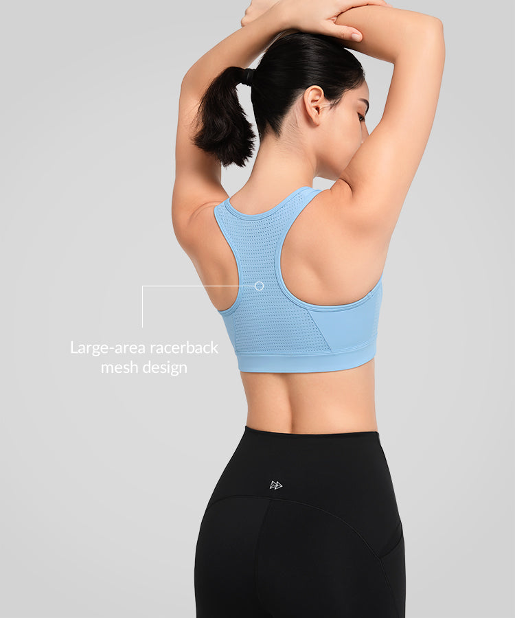 Power Zip Front Breathable Mesh Running Bra | Women's High Support Sports Bra