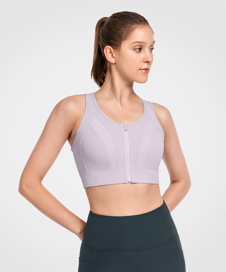 Sujetador deportivo Echo con cremallera frontal, transpirable, acolchado y perforado | Sujetador deportivo de alta sujeción para mujer
