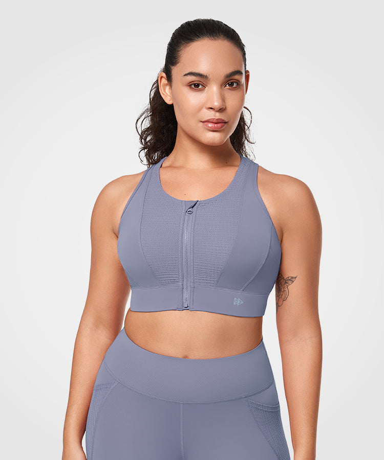 Reggiseno da corsa imbottito Echo Zipper Mesh Racerback | Reggiseno sportivo ad alto sostegno da donna