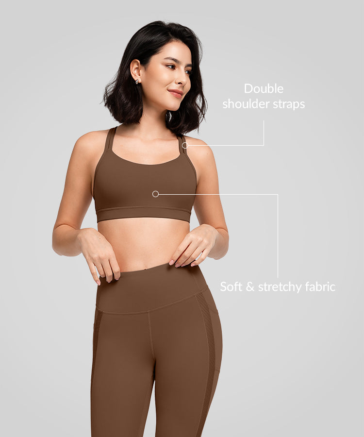 Reggiseno yoga imbottito con scollo a barchetta e doppie spalline | Reggiseno sportivo con supporto leggero da donna
