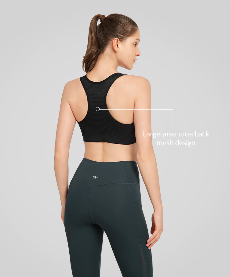 Power Zip Front Breathable Mesh Running Bra | Women's High Support Sports Bra